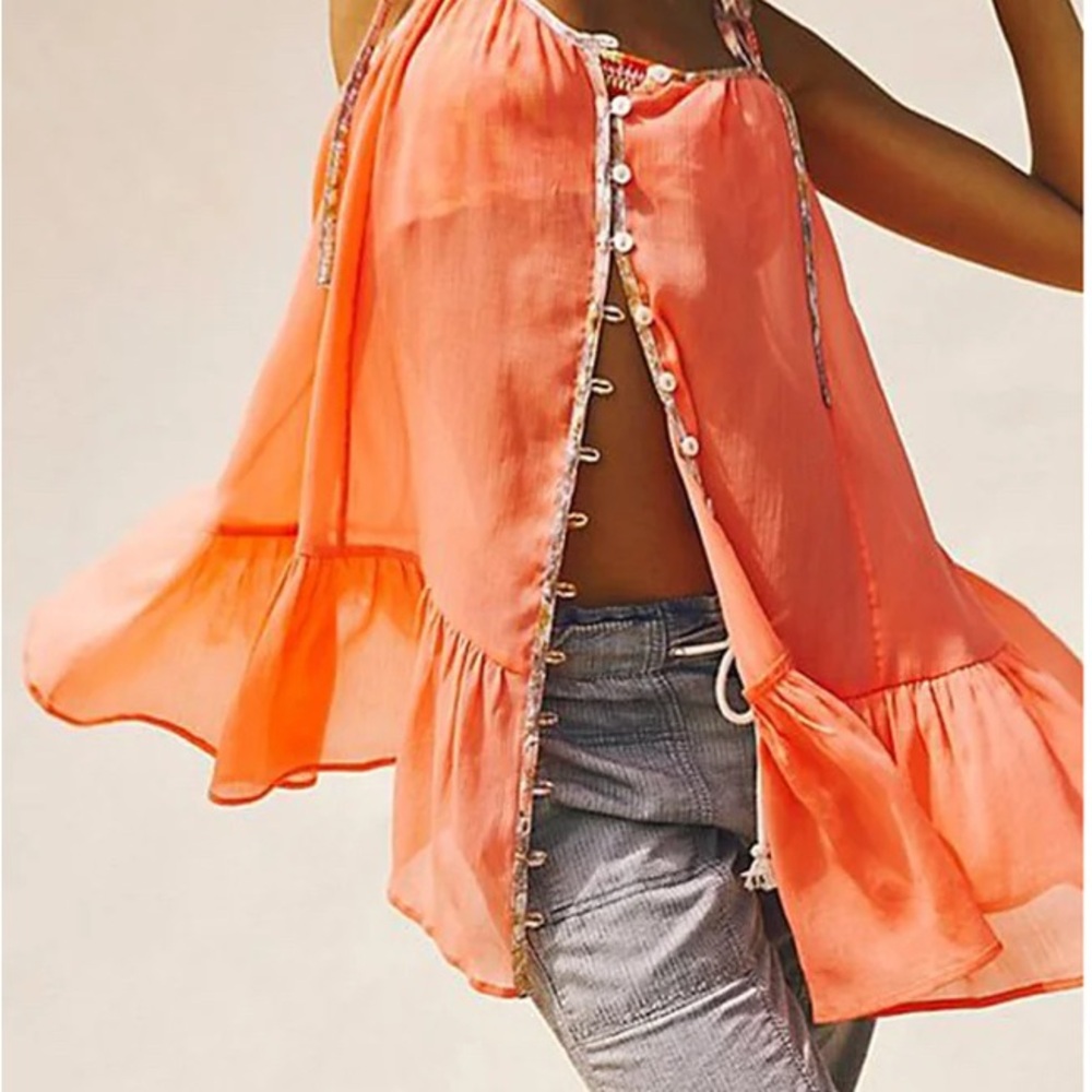 Free People Orange Intimately Bali Sweet Nothing Slip Mini Dress SKU1105 - Picture 12 of 13